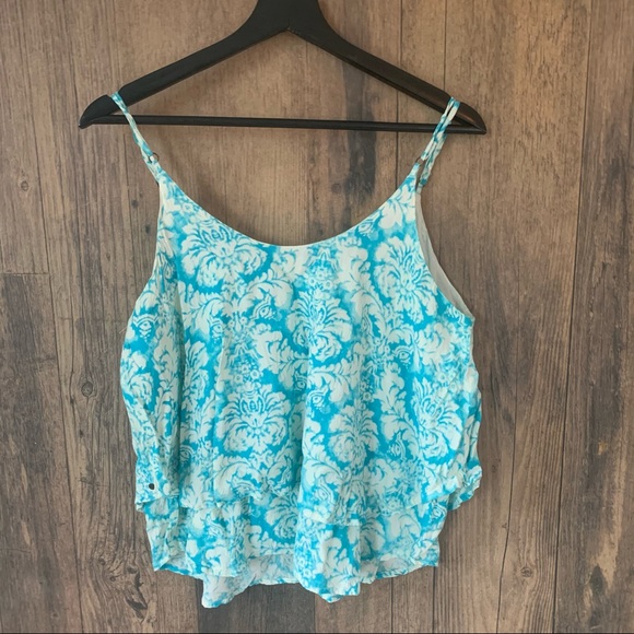 Womens L O’Neill Blue & White Flowy Tiered Tank - Picture 6 of 6